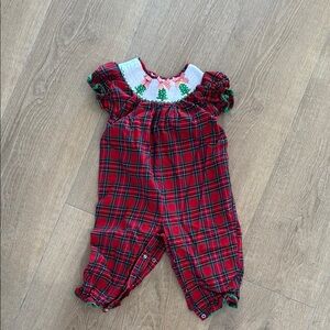 Red Plaid Baby Romper with Christmas Trees